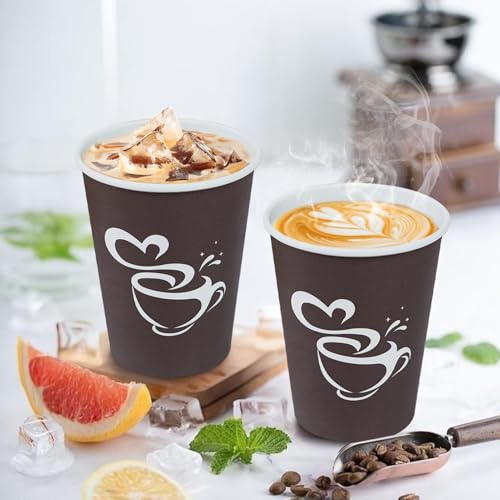 100 Count 12 oz Coffee Cups Disposable Paper Hot Coffee Cups Brown