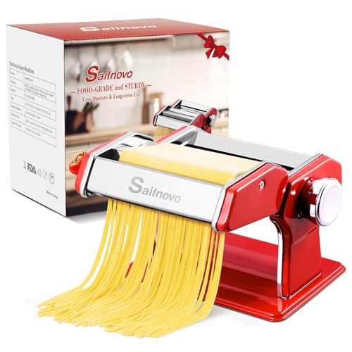 3-in-1 Pasta Maker with 9-Setting Pasta Roller & Cutters, Red