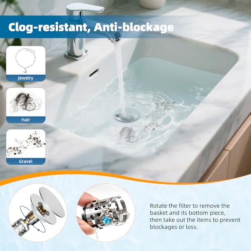 2 Pack Upgraded 3 in 1 Bathroom Sink Drain Strainer (2 Count)