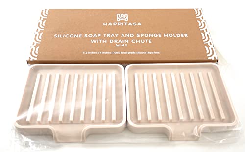 Silicone Soap Dish Tray and Sponge Holder with Drain Chute (2 Count)