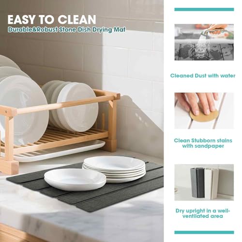 Dish Drying Mat Stone Bath Mat Diatomaceous Earth Stone Drying Mat For Kitchen Counter Sink Bath Mat Quick Dry Non Slip Foldable Dish Drying Rack Mat Small