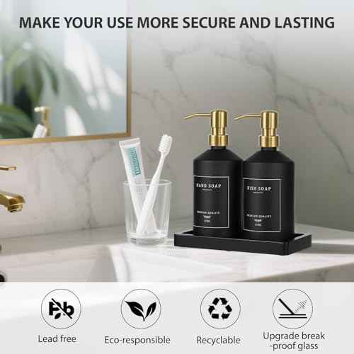 Black Glass Kitchen Hand and Dish Soap Dispenser Set (2 Count)