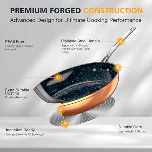 3-Piece 8”, 10”, 12” Forged Lightweight Frying Pan Set, Cozy Blue