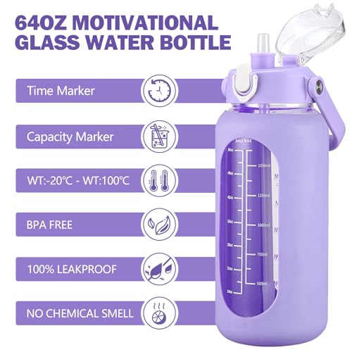 64oz Glass Water Bottles with Straw
