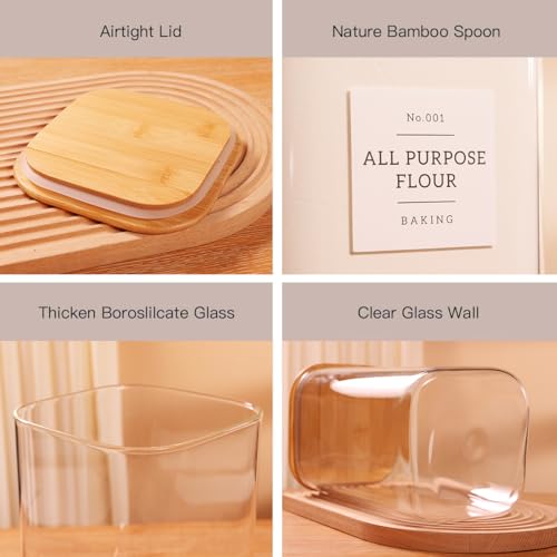 2 Pack Square Glass Flour and Sugar Containers with 132 Kitchen Pantry Labels (2 Count)