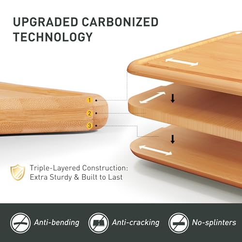 2 Packs Natural Wood Cutting Board Set Non Toxic Bamboo Cutting Boards with Juice Groove Wooden Chopping Board Ideal Charcuterie for Meat Fruit Vegetables Cheese Hardwood Kitchen Counter Kit (2 Count)