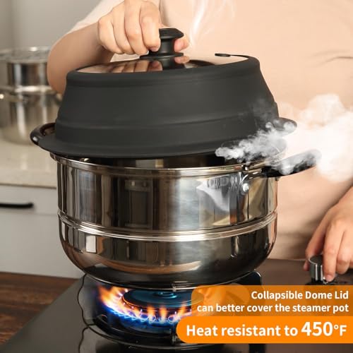 Collapsible Microwave Splatter Lid with Vented Tempered Glass Cover Wok Lid for Microwave Safe