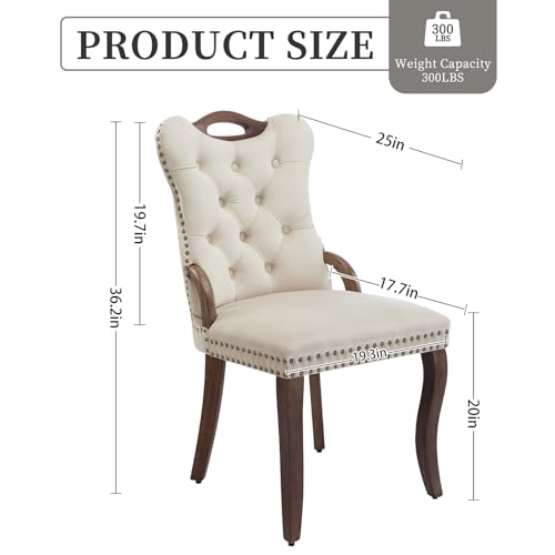 Beige Velvet Upholstered Dining Chairs Set of 2 (2 Count)
