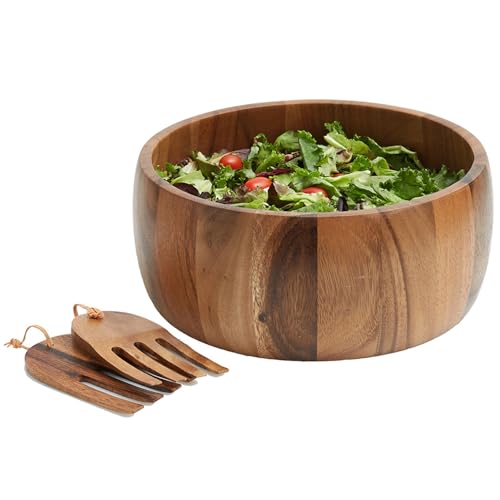 Woodard & Charles Acaica Wood 12" x 5" Serving Bowl Set with Serving Hands (4 Count)