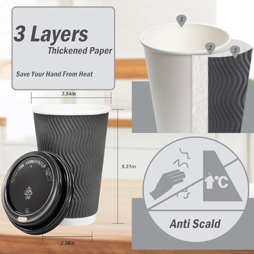 50 Pack 16 oz Insulated Disposable Coffee Cups with Lids (50 Count)