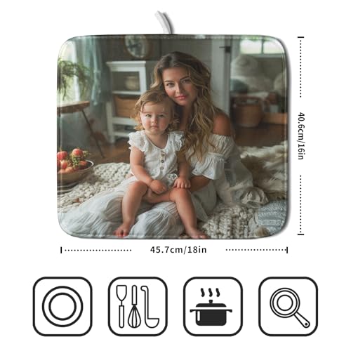 Custom Dish Drying Mat Customized Drainer Pad with Image Logo Text 16x18 Inch Personalized Absorbent Dish Dry Pad for Kitchen Counter Sink