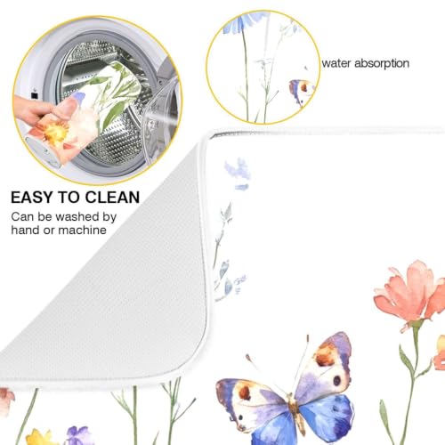 Wildflowers Butterfly Dish Drying Mat for Kitchen Counter Absorbent Microfiber Drying Pad