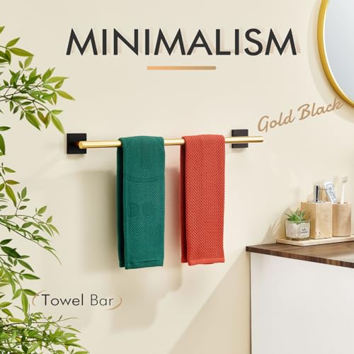 Bathroom Towel Bar Bath Towel Holders for Toilet Kitchen Cabinet Wall Mount 24 Inch Black with Gold Stainless Steel B4005GDK