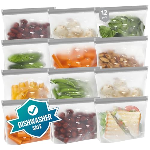 Dishwasher Safe Reusable Storage Bags Stand Up (12 Count)