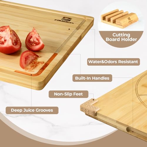 Bamboo Cutting Boards Set of 4 for Kitchen with Wood Storage Stand (3 Count)