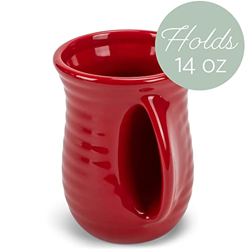 Ribbed 14 ounce Ceramic Stoneware Handwarmer Mugs Set of 4 (4 Count)