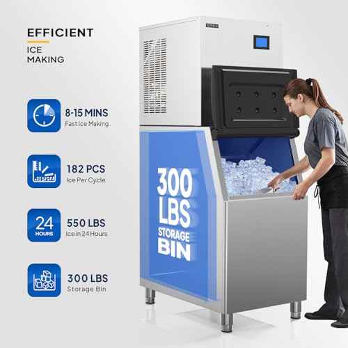 550LBS 24H Commercial Ice Maker Machine with 300LBS Storage Bin