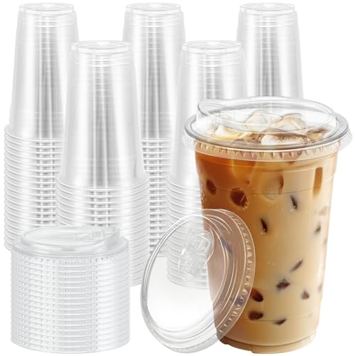 100 Pack 20 oz Clear Plastic Cups with Sip Lids (100 Count)