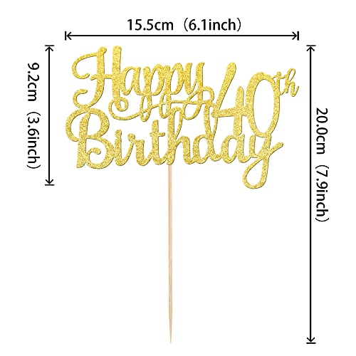1 PCS Happy 40th Birthday Cake Topper Gold Glitter Cheers to 40 Years Birthday Cake Pick 40 Fabulous Cake Decoration for Happy 40th Birthday Anniversary Party Decorations Supplies