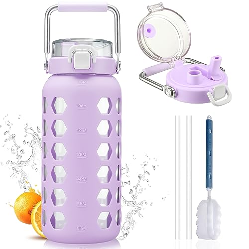 64oz Glass Water Bottle with Straw and Lid