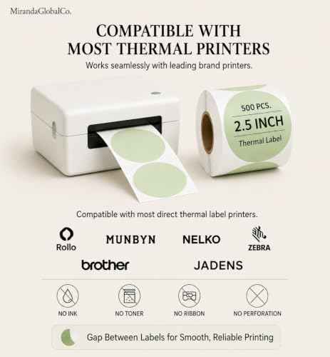 2.5 inch Green Round Thermal Sticker Roll