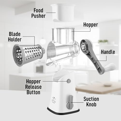 Rotary Cheese Grater Manual Hand Crank 5 Blade Shredder