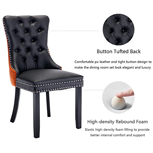 Orange Velvet and Black PU Upholstered Dining Chairs Set of 4 (4 Count)