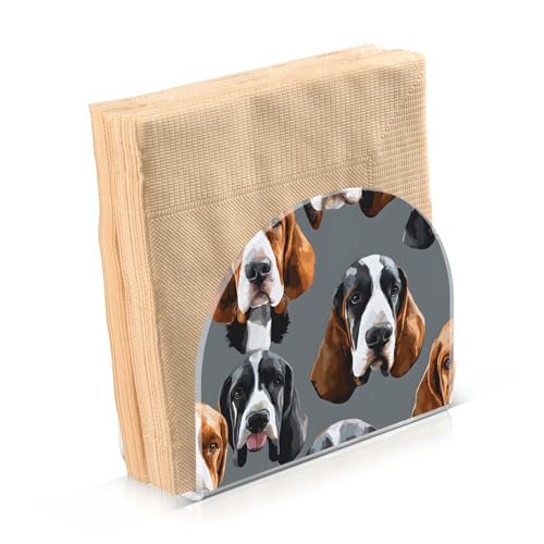 Basset Hound Dogs Napkin Holder for Table Paper Napkins Holder Acrylic Tissue Dispenser Kitchen Dining Room Bathroom Party Car Decor