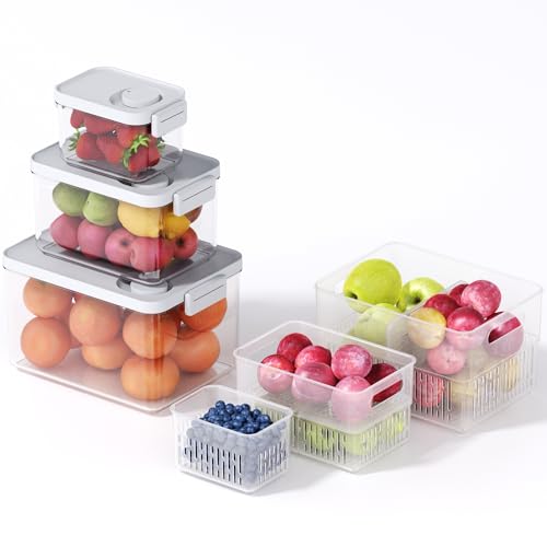6 Pack Large Fruit Storage Containers for Fridge with Timing Knob (3 Count)