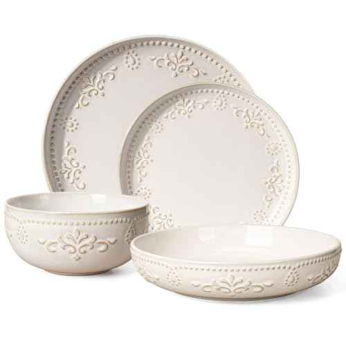 4 Piece Handcrafted Ceramic Dinnerware Set with Pasta Bowls