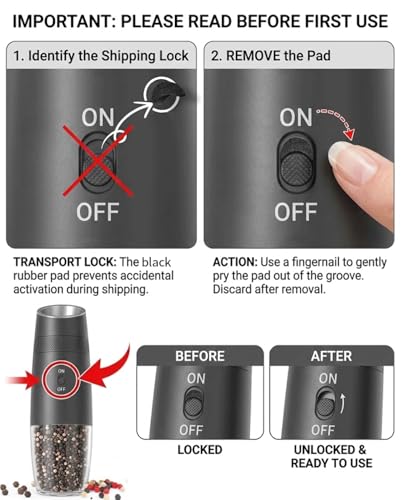 Gravity Electric Salt and Pepper Grinder Set Automatic Shakers Upgraded Pepper Mill with Rechargeable Base (2 Count)