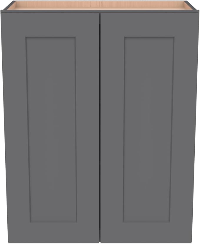 Wall-Mounted Cabinet – Solid Wood Shaker Style Medicine Cabinet with Adjustable Shelves & Soft-Close Doors for Bathroom, Kitchen, and Office Storage (Pebble Gray, 27" W x 12" D x 36" H)
