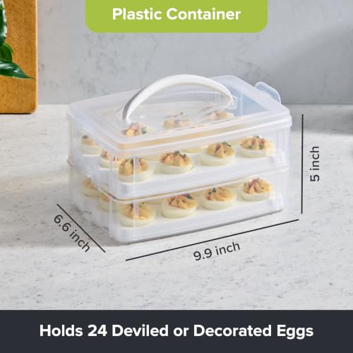 2-Layer, 24 Eggs) Plastic Detachable Deviled Egg Carrier Storage