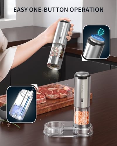 Electric Salt and Pepper Grinder Set Stainless Steel Rechargeable Salt and Pepper Grinder Set