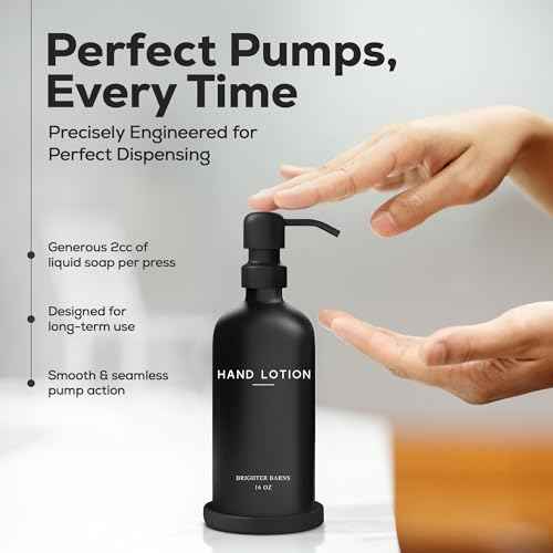 Black Glass Lotion Dispenser with Pump by Brighter Barns