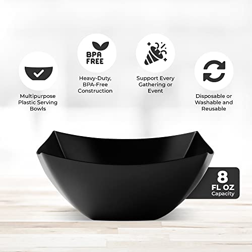 4 Pack Disposable Black Plastic Serving Bowls Square Party Candy Use 8oz (4 Count)