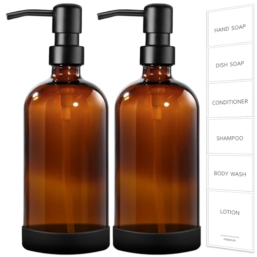 Amber Glass Soap Dispenser with Silicone Sleeve Boot (2 Count)