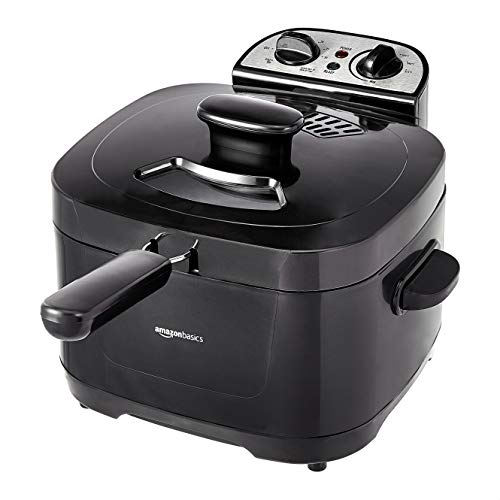 2.1-Qt (2.0L) Electric Deep Fryer with 8-Cup Oil Capacity, Adjustable Temperature Control, Timer, Easy Draining Removable Basket, Viewing Window, 1500W, Black