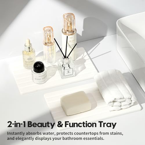 2PCS Water Absorbing Stone Drying Tray Mat for Bathroom Sink & Kitchen Counter Organizer (2 Count)