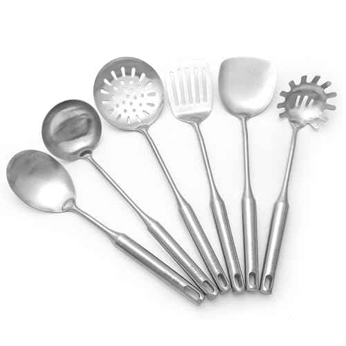 18 10 Stainless Steel Cooking Utensils Set 6 Pcs Metal Long Handle Kitchen Utensil