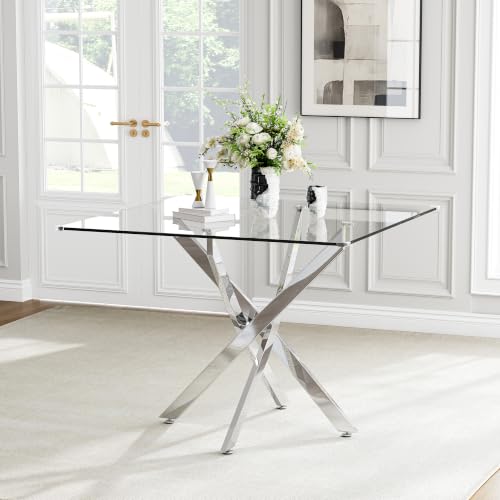 Square Glass Dining Table for 4