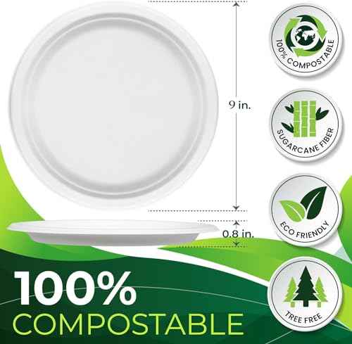 150pcs 100% Compostable 9in Paper Plates (150 Count)
