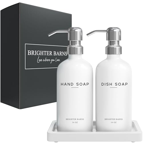 White Glass Hand and Dish Soap Dispenser Set by Brighter Barns (2 Count)