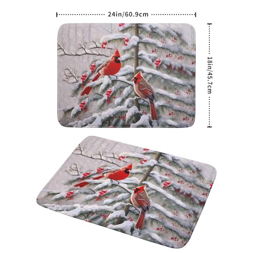 Red Birds Dish Drying Mat Winter Berry Dish Drainer Mats Absorbent Reversible Microfiber Kitchen Countertop Protector Dishes Pad 18x24 inch