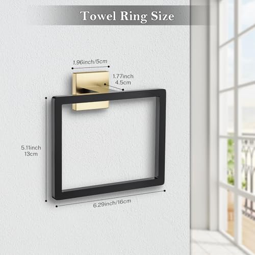 Black and Gold Towel Ring Square Hand Towel Holder Towel Hanger Bathroom Hardware Accessories Stainless Steel Wall