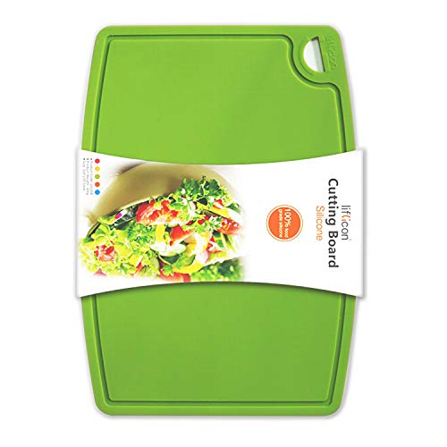 Thick Silicone Cutting Board 12.6'' x 9.1'' Juice Grooves Easy Grip Handle Dishwasher Safe