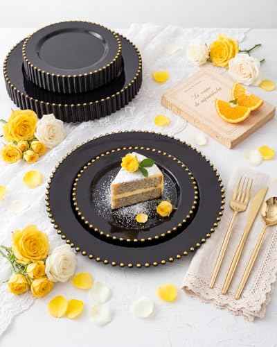 180PCS Black and Gold Plastic Plates Dinnerware Set for 30 Guests (180 Count)