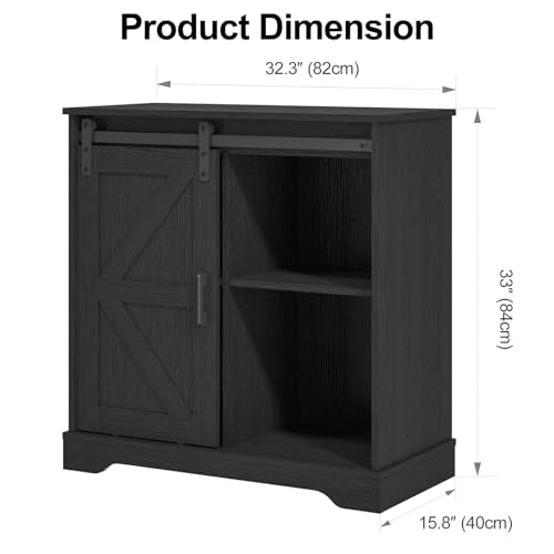 Sliding Barn Door Buffet Sideboard Storage Cabinet Coffee Bar Kitchen Farmhouse Style