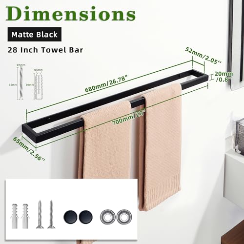 28 Inch Hand Towel Holder Black Towel Bar for Bathroom Wall Mounted