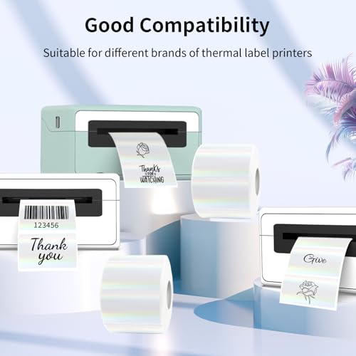 1x2 Inch Transparent Holographic Thermal Labels Stickers